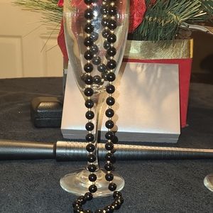 28" Black Onyx Beaded Necklace Accented with Gold Beads